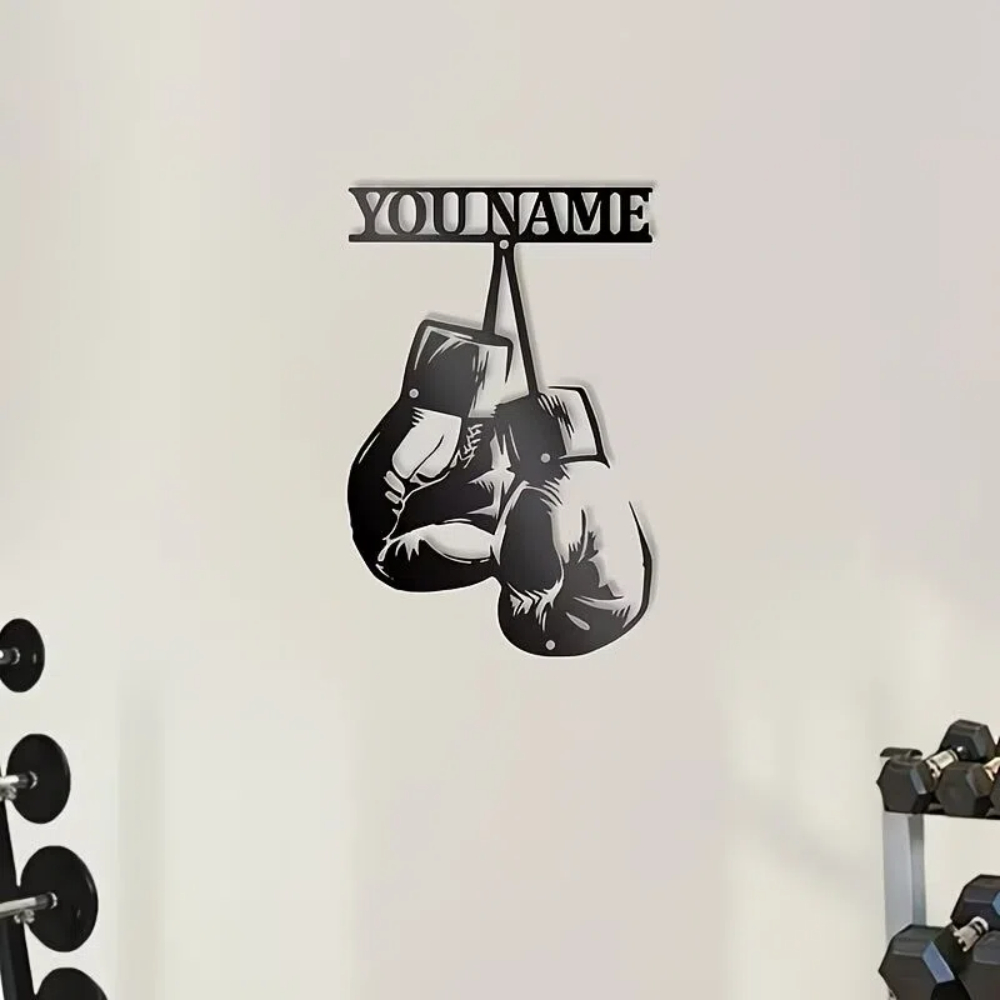 Home Gym Names - Gepersonaliseerde bokshandschoenen metalen wanddecoratie - Aangepaste